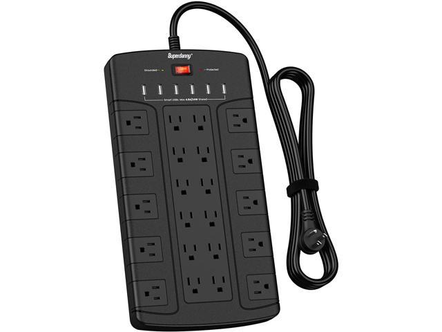 JACKYLED Power Strip Tower Surge Protector with 6.5ft Extension Cord 4 USB Ports and 10 AC Outlets Electric Charging Station for Home Office Dorm Desktop Computer Walnut and Black 
