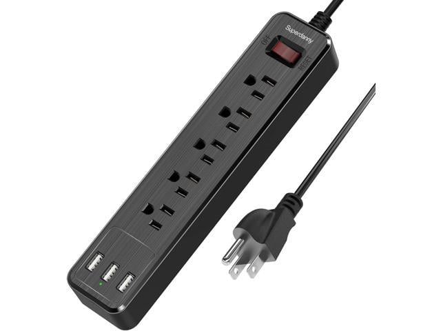 SUPERDANNY Surge Protector Power Strip 5 AC Outlet 3 USB Ports 4.5 Ft Extension Cord Mountable Black