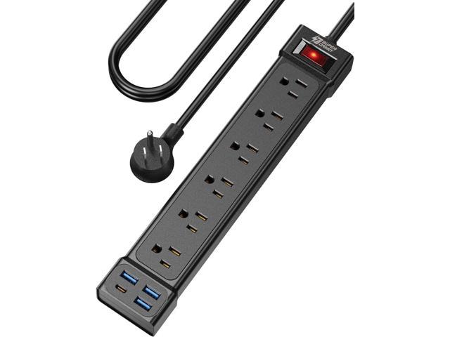 SUPERDANNY Power Strip Surge Protector Power Strip with USB Ports 6 Outlet & 4 USB Flat Plug 4Ft Extension Cord Wall Mount Outlet Extender for iPhone 15 Black