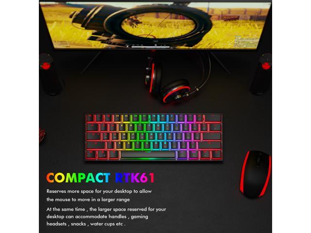 RGB Backlit Hot Swappable Type-C 61Key Ultra-Compact Keyboard with Full Key Programmable-Black Ractous RTK61P 60% Mechanical Gaming Keyboard with PBT Pudding keycap Gateron Optical Clear Switch 