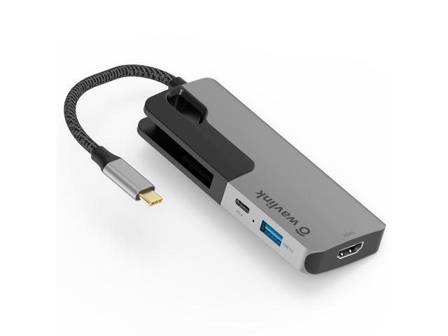 Wavlink USB C Hub, PD 6-in-1 USB C Adapter, with 87W Laptop Power Delivery, USB-C Port 4K 30Hz HDMI Port, 4 USB 3.0 Ports, for Windows and Mac.