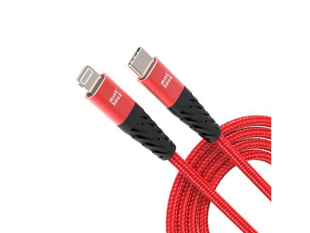 Minthouz USB-C to Lightning Cable 6FT MFi-Certified Nylon Braided 3A Fast Power Delivery Charging  Syncing Cable for iPhone 12 Mini 12 Pro Max 11 Pro Max XR XS Max 8 Plus AirPods, Fastening tape Red