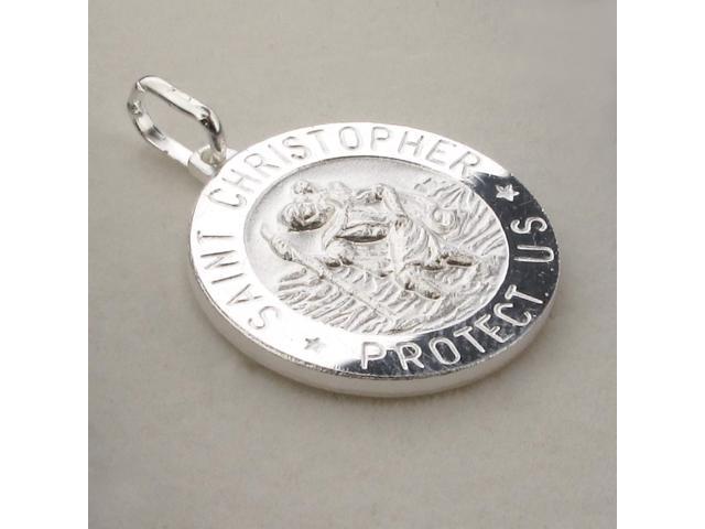925 Sterling Silver Large Mens 24mm 3D St Christopher Medal Pendant With Travellers Prayer & Optional Curb Chain In Gift Box 16 to 40