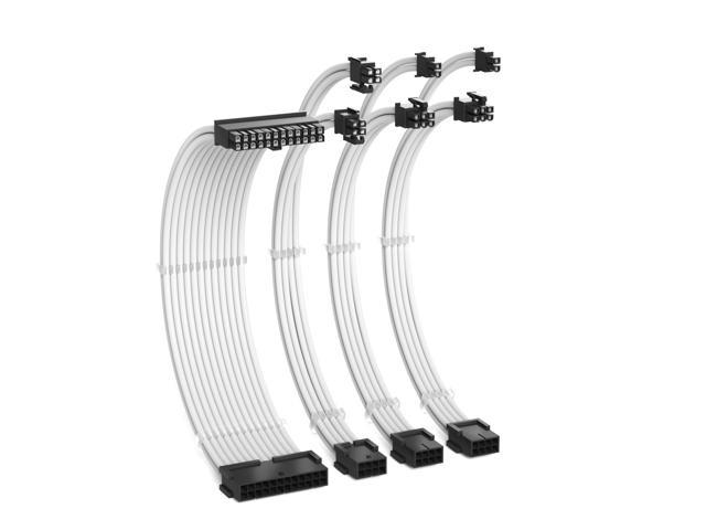 Hipesen Sleeved Cables PSU Extension Kit 18AWG 30cm ATX 24-pin,CPU4+4-pin,PCI-E 6+2-pin,PCI-E 6-pin for ATX Power Supply Cable with White Cable Comb