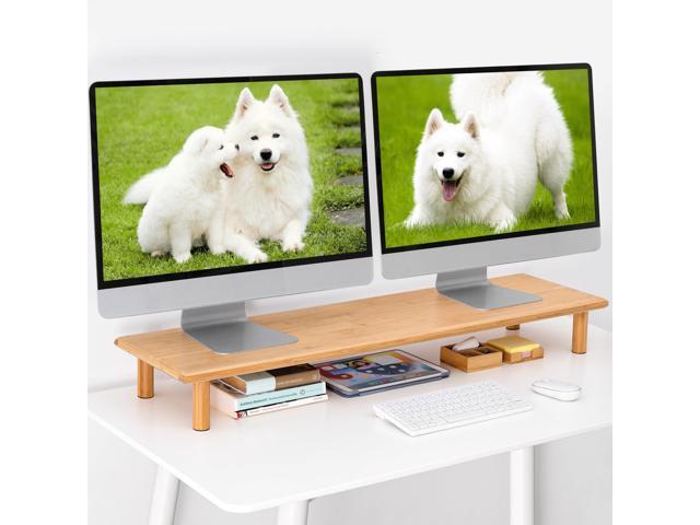 ROCDEER Bamboo Dual Monitor Shelf for 2 Monitors, Monitor Stand Riser ...