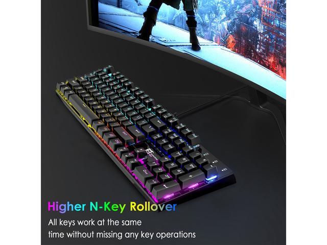 ET Mechanical Gaming Keyboard RGB Backlit Keys Computer Keyboard, 16.8  Million Color 104 Keys Blue Switch Wired Gaming Keyboards Full Size,  Aluminum 
