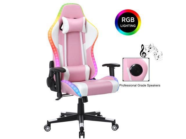 RGB LED Light Gaming Chair Office Computer Desk PC Chairs Recliner Swivel Black 