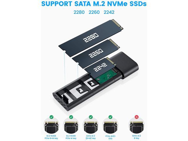 M.2 NVME SSD Enclosure RSHTECH Aluminum USB 3.1 Gen 2 10Gbps to NVMe PCIe and SATA M-Key External Portable NVMe Enclosure Adapter Support UASP Trim,Tool-Free B+M Key RSH-329