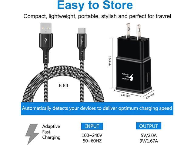 Adaptive Fast Charger and USB-C Nylon Cable 6.6Ft Swadaws 2-Pack Fast Charge 3.0 Wall Adapter Type C Cable Fast Charging for Samsung Galaxy S8/S9/S10 Plus/S10e/S20 Plus/S21/S21 Ultra/Note 8/9/10/20 