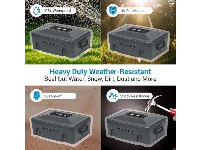 Waterproof Electrical Box, Diivoo Outdoor Extension Cord Covers Waterproof,  Large Size 6 Cable Seal Entry, IP54 Protect Power Strip, Timer Outlet