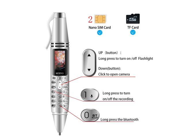 SERVO K07 Mobile phone Caneta mini Celular 0.96 "Tela Minscula GSM Dual SIM Cmera Lanterna Bluetooth Discador Telefones Celulares com Gravao caneta Silver/Black