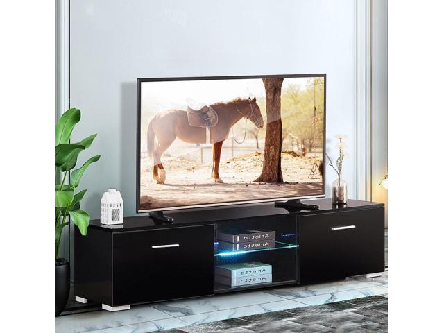 57''T.V Stand Unit Cabinet Media Console 2 Drawer w/LED Light Shelves for 70" TV 