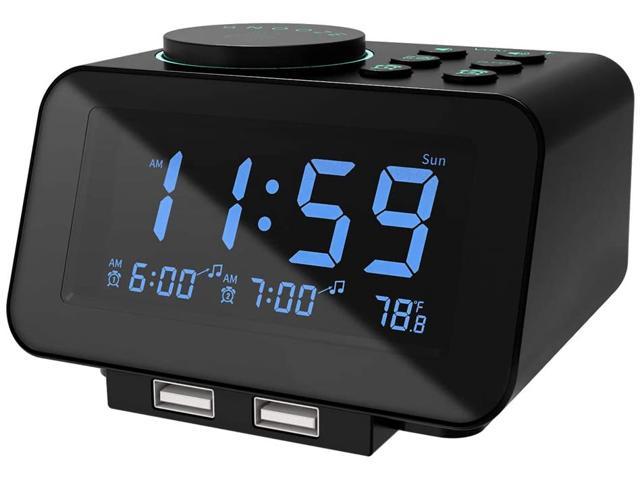Digital Alarm Clock with Dual USB Charger Ports Battery Backup Dual Alarms and 6 Alarm Sounds,Dimmer LED Display,Snooze Sleep Timer Radio Alarm Clock with FM Radio for Bedroom Alarm Clock Radio 