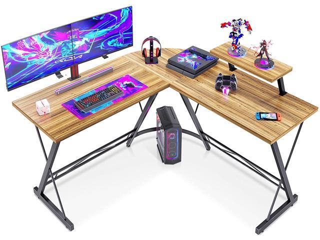 L Shaped Gaming Desk, 51" Home Office Desk with Round Corner Computer Desk with Large Monitor Stand Desk Workstation,Sandalwood