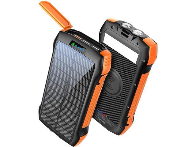 Power Bank Fast Charging 33500mAh Solar Phone Charger, Portable Charger Wireless QC3.0 18W PD 20W with 5 Outputs, External Battery IP67 Waterproof 6W Bright LED Flashlight for iPhone Android
