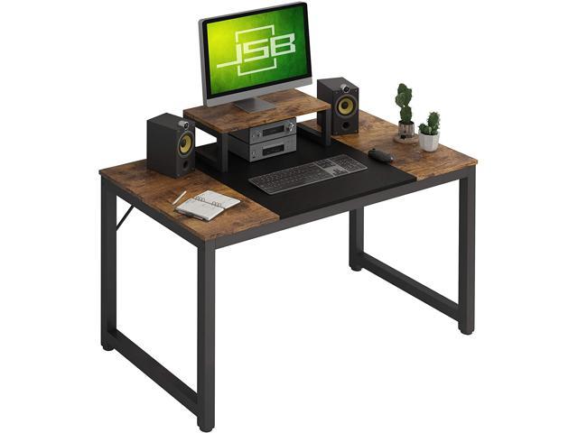 Computer Office Desk 47" with Freely Move Monitor Stand, Study Writing Table PC Home Office Desk with Splice Board - Rustic Brown & Black
