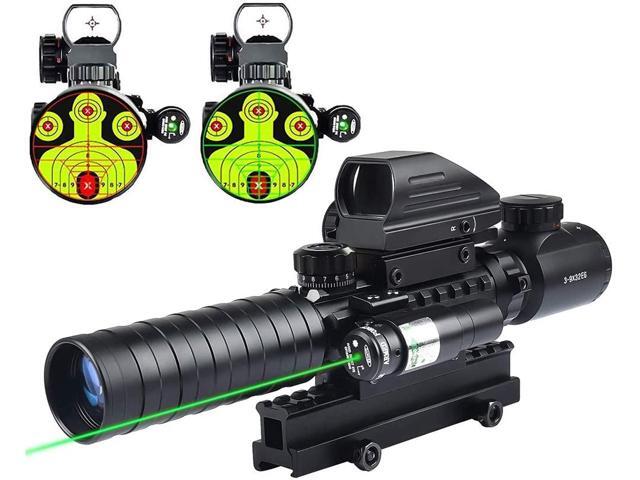 Pinty 4x32 Rifle Scope RGB Illuminated Reticle w/ Red Dot Sight & Green Laser 