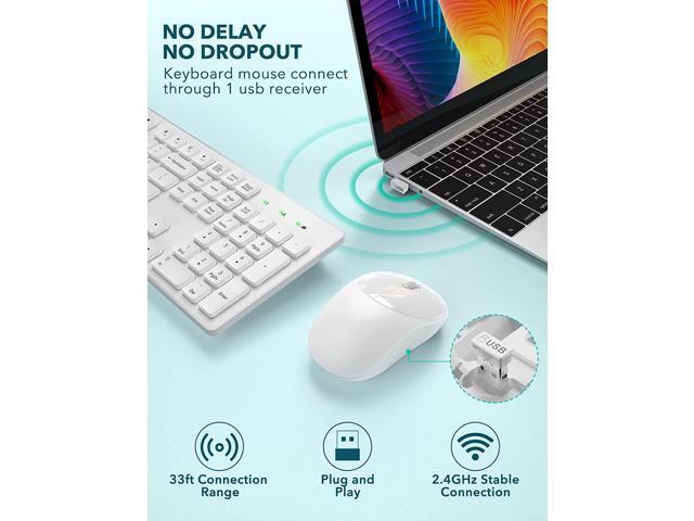 Wireless Keyboard and Mouse, WisFox Full-Size Wireless Mouse and Keyboard  Combo, 2.4GHz Silent USB Wireless Keyboard Mouse Combo for PC Desktops