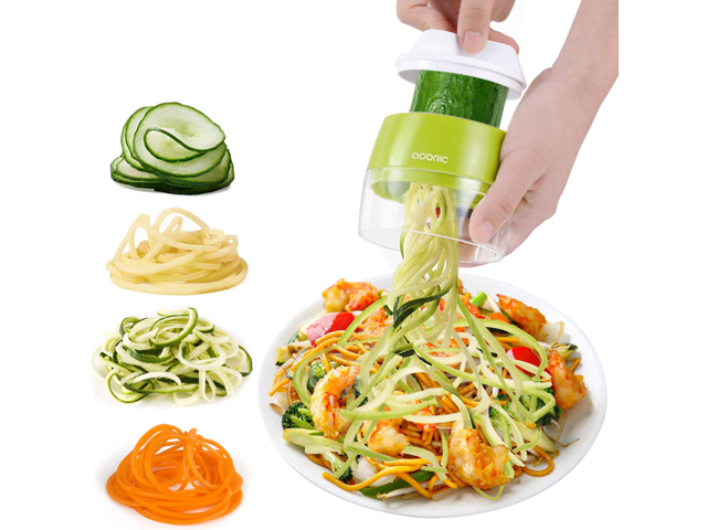 4 in 1 Vegetable Spiraliser Hand with Container Spaghetti Zoodle Maker Zucchini Noodle Spiralizer for Vegetables Green 