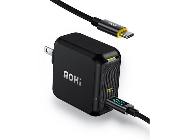 AOHI 100W USB C Charger GaN+, 2-Port Type-C PD Wall Charger Foldable Power Adapter with 4ft USB C to USB C LED Display Cable for MacBook Pro/Air, iPad Pro, iPhone 14/13, Galaxy, USB C Laptops and More