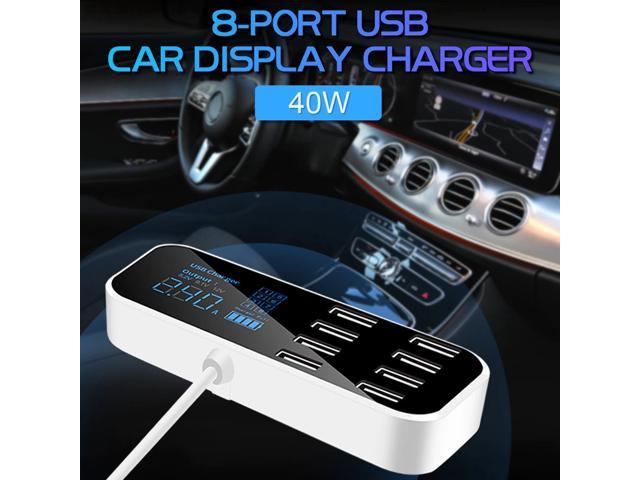 Universal Multi-Port USB Charger for Car 8-Port Car Lighter Charging Station Hub with LCD Display Ultra-thin USB Car Charger