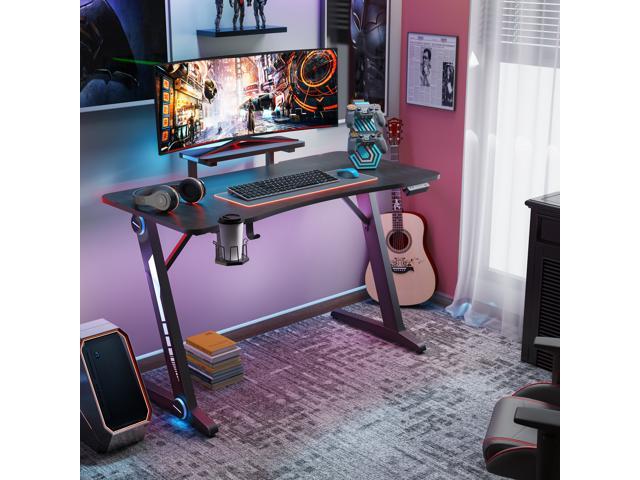 47In Gaming Desk, Z-Shaped Computer Desk Gamer Workstation with Monitor