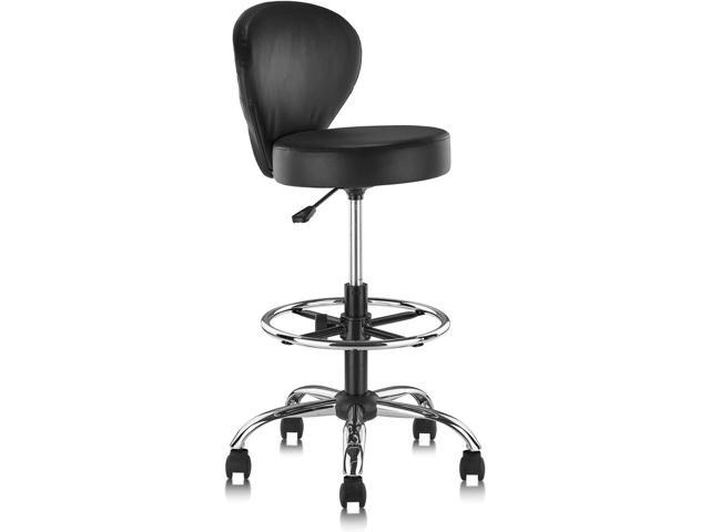 KLASIKA Drafting Rolling Stool Chair with Back Support and Adjustable Foot Ring 