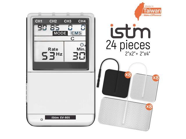 Istim Tens Ems Ev 805 4 Channel Rechargeable Machine Electrical Muscle Stimulator For Pain Relief 24 Programs Adjustable Pulse Rate Width Backlit 24 Pcs Premium Electrode Pads Japanese Gel Newegg Com