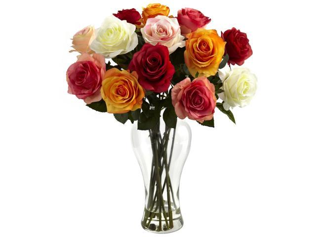 Nearly Natural 1348-AS Assorted Blooming Roses w/Vase