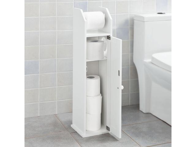 Haotian FRG135-W White Free Standing Wooden Bathroom Toilet Paper Roll Holder Storage Cabinet Holder Organizer Bath Toilet