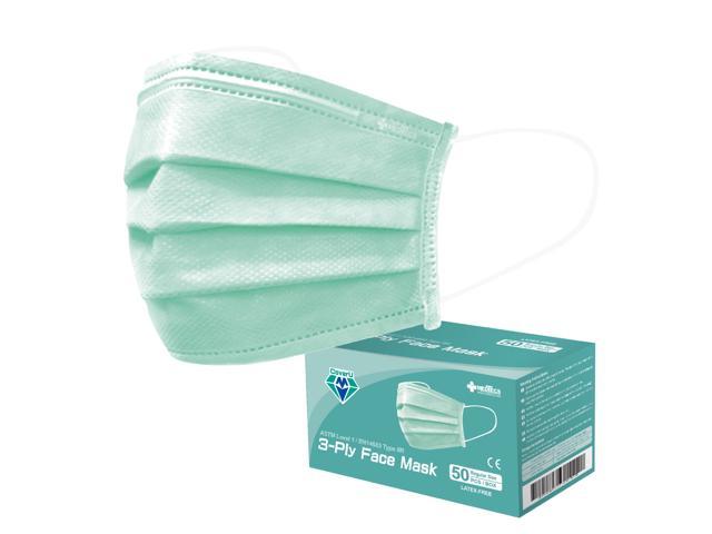 Medtecs Disposable Face Mask, 3 Layer Breathable Masks, CoverU Green 50pc