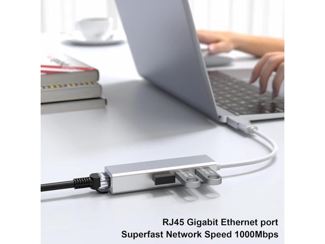 USB to Ethernet Adapter,3 USB Hub 3.0 with RJ45 Gigabit Ethernet  Adapter,USB C Hub Splitter +1000Mbps LAN Network Adapter Support