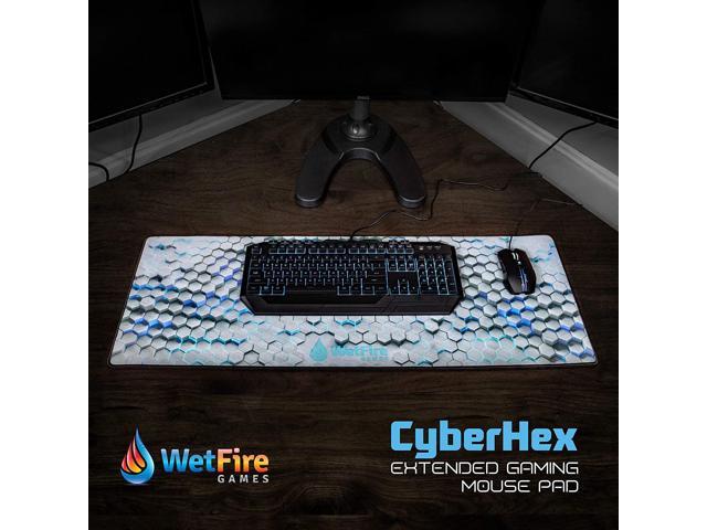 Long Stitched Edges Extended Gaming Mouse Mat/Pad XL Large Wide 5mm Thickness White_Blue_s 34.6W x 11.8L 
