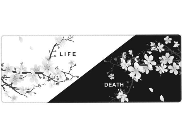 Black and White Japanese Wave Red Sun Moon Landscapes Gaming Mouse Pads Cherry Blossom Mouse Pad XL Large Mouse Mat Desk Pad Extended Long XXL Mousepad Stitched Edges Non-Slip Rubber Base Mice Pad 