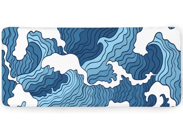 Japanese Blue and White Wave Gaming Mouse Pad XL Non-Slip Rubber Base Mousepad Stitched Edges Desk Pad Extended Large Mice Pad 35.5 x 15.7 Inch