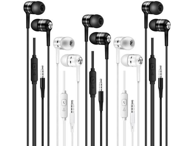 WooAwesome 5-Packs Wired Earbuds Black in-Ear Headphones with Built-in Microphone and Remote 