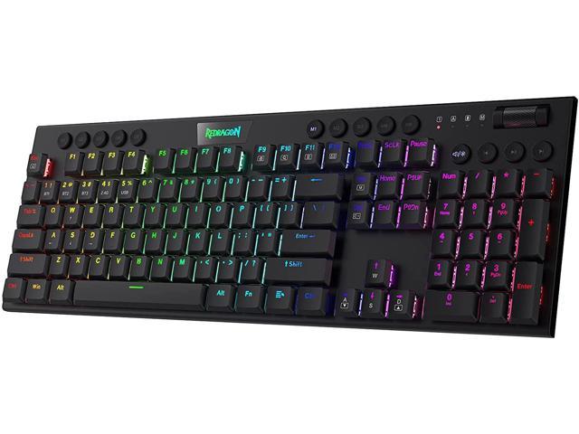 Redragon K618 Horus Wireless RGB Mechanical Keyboard, Bluetooth/2.4Ghz/Wired Tri-Mode Ultra-Thin Low Profile Gaming Keyboard w/No-Lag Cordless Connection, Dedicated Media Control & Linear Red Switch