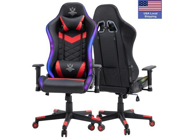 Gaming Chair Recliner Racing Chair w/RGB LED Lights & Massage Lumbar Support Red 