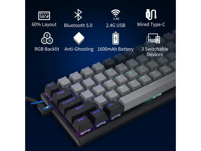 Wireless 60% Mechanical Gaming Keyboard, E-YOOSO Bluetooth/2.4G/Wired RGB  Backlit 63 Keys Mechanical Keyboard, Compact 60 Percent Mechanical Keyboard  