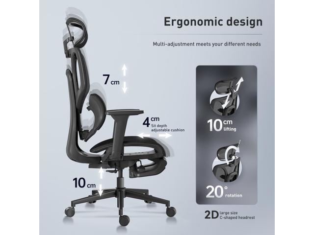 Hbada Ergonomic Office Chair Elastic Adaptive Adjustment Back Lumbar Support  Computer Chair, High-Density Breathable Nylon Mesh Aluminum Alloy Bracket  Desk Chair with Footrest 