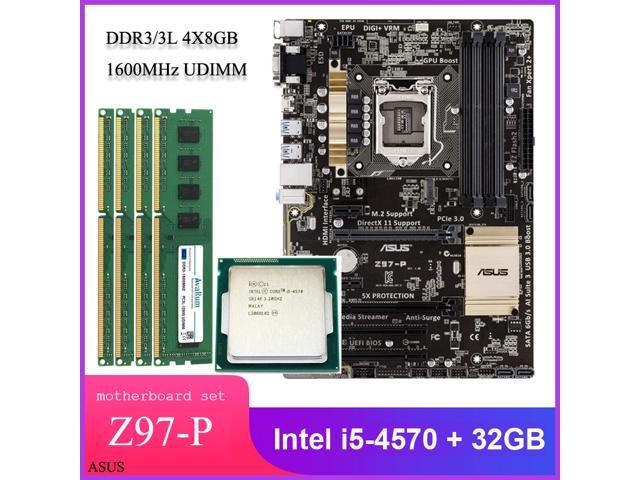 ASUS Z97-P LGA 1150 Intel Z97 HDMI SATA 6Gb/s USB 3.0 ATX Intel Motherboard Combo Set with Intel Core i5-4570 LGA 1150 CPU 4pcs X 8GB = 32GB 1600MHz DDR3 Memory by Avarum Ram