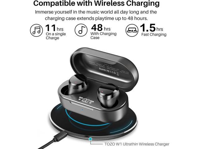  TOZO T12 2022 Wireless Earbuds Bluetooth 5.3 Headphones Premium  Sound Performance Touch Control LED Digital Display Wireless Charging Case  Earphones Space Gray : Electronics