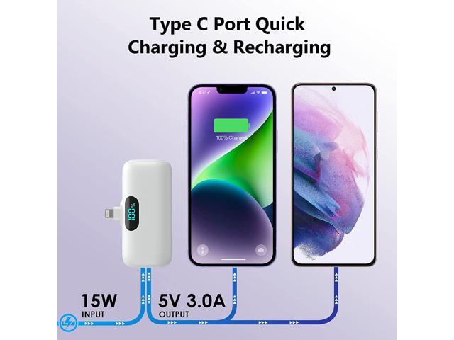 Small Portable Charger 5200 mAh for iPhone,Compact PD 3.0A Power Bank with  Built-in Cable,USB C Mini Battery Pack Compatible with iPhone 15/15 Plus/15