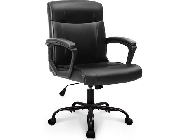 NEO CHAIR Ergonomic Office Chair Desk Chair Mid Back Executive PU Leather  Adjustable Computer Desk Gaming Chair Comfortable Padded Arm Lumbar Support  Rolling Swivel with Wheels (Jet Black) 