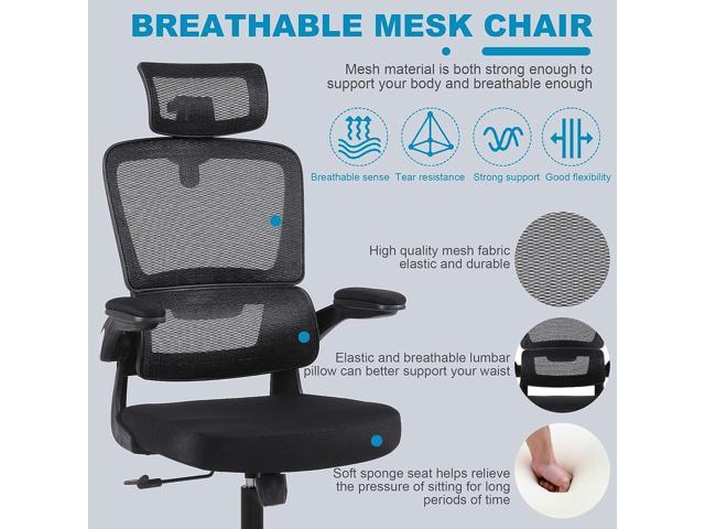 Flysky Ergonomic Office Desk Chair Breathable Mesh Swivel Computer Chair,  Lumbar Back Support Task Chair, Office Chairs with Wheels and Flip-up