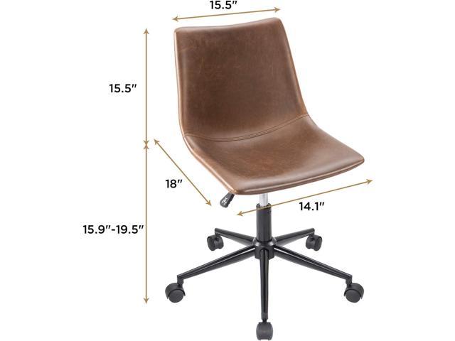 Furmax Mid Back Task Chair PU Leather Adjustable Swivel Office Chair Bucket  Seat Armless Computer Chair Modern Low Back Desk Conference Chair (Brown)