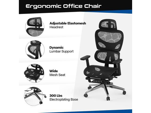 Laziiey Ergonomic Office Chair with Footrest, Home Desk Chairs with Mesh  Seat, High Back Computer Chair with Adjustable Arms Headrest Height for Office  Home Work 