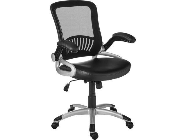 Office Star EM Series Bonded Leather Manager's Adjustable Office Desk Chair  with Thick Padded Seat and Built-in Lumbar Support, Black with Silver