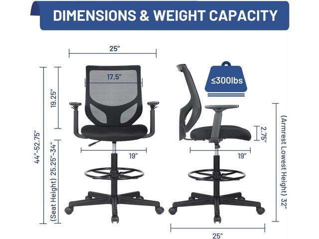 Zunmos Drafting Chair, Tall Office Chair, Counter Height Office Chairs, High Adjustable Standing Desk Chair, Ergonomic Mesh Computer Task Chair with