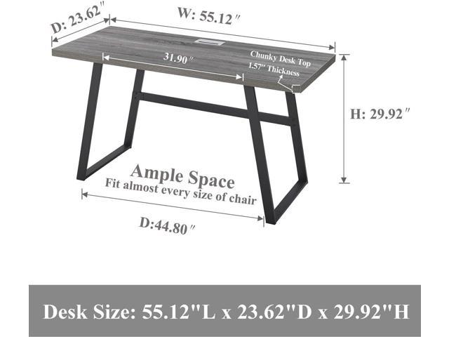 Bon AUGURE Rustic Wood Computer Desk, Modern Home Office Desks, Wood and Metal Study Writing Desk Table (55 inch, Grey Oak)